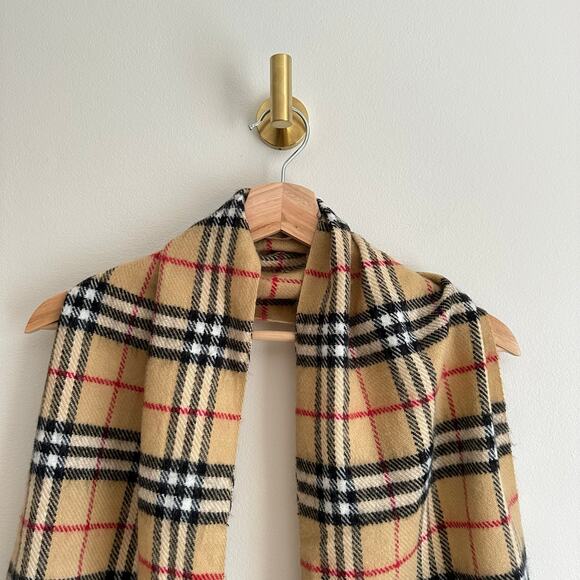 Authentic Burberry Nova Check Lambswool Rectangle Fringe Scarf Archive Beige - Picture 2 of 6